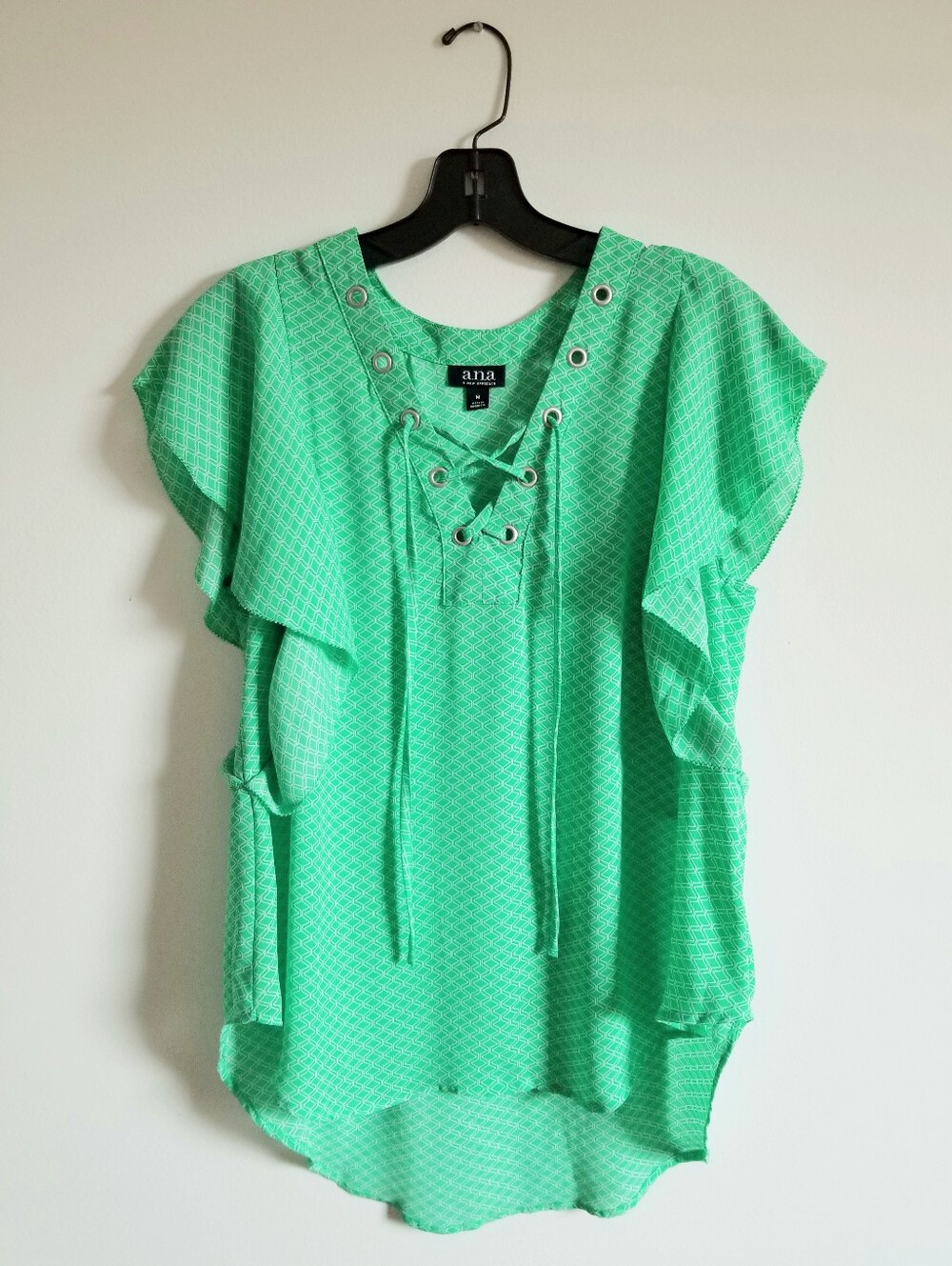 a.n.a Mint Green Lace-Up Ruffle Sleeve Women's Top